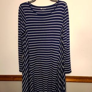 Stylus womens medium navy blue and gray striped dress